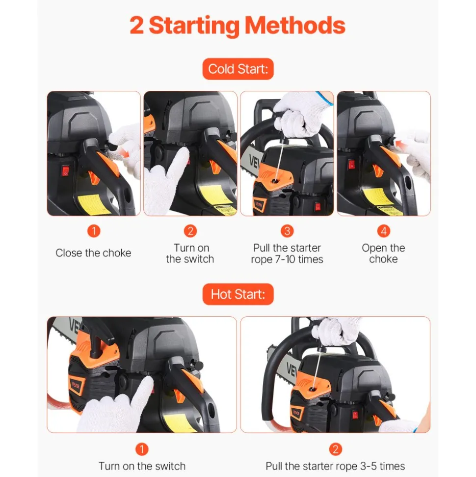 VEVOR 62 cc Gas Chainsaw, 20 inch Gas Powered Chainsaw, 3.8 HP Power Chain Saw with Non-Slip Handle, Gas-Powered Chainsaws with Dual Fuel Tanks, For Wood Cutting, Tree Trimming, and Land Clearing