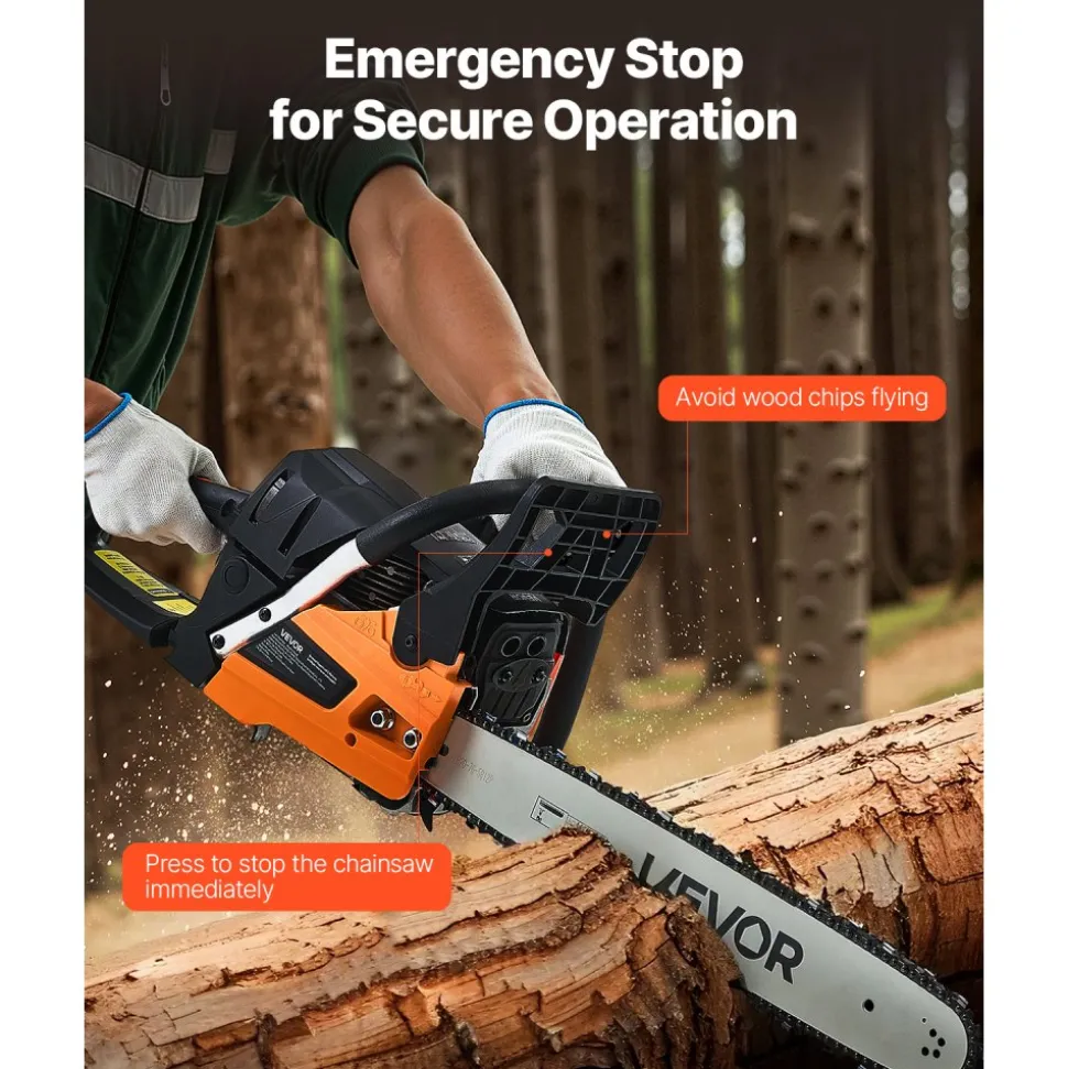 VEVOR 62 cc Gas Chainsaw, 20 inch Gas Powered Chainsaw, 3.8 HP Power Chain Saw with Non-Slip Handle, Gas-Powered Chainsaws with Dual Fuel Tanks, For Wood Cutting, Tree Trimming, and Land Clearing