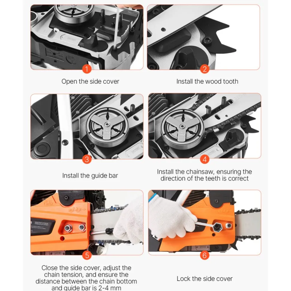 VEVOR 62 cc Gas Chainsaw, 20 inch Gas Powered Chainsaw, 3.8 HP Power Chain Saw with Non-Slip Handle, Gas-Powered Chainsaws with Dual Fuel Tanks, For Wood Cutting, Tree Trimming, and Land Clearing