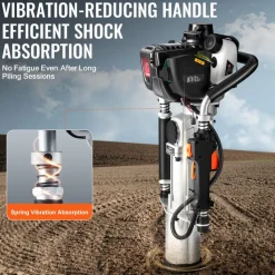 VEVOR 37.77cc Gas-Powered T Post Driver, 4-Stroke Engine Gasoline Fence Piling Pounder, with 3 Post Driving Head(45/55/88 mm) , 1000W Portable Piledriver For Farm, Ranch Fencing, Road Improvements