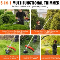 VEVOR 26CC 5-in-1 Multi-Functional Trimming Tools, Gas Hedge Trimmer, Weed Eater, String Trimmer, Edger, Pole Saw Chainsaw Pruner with Extension Pole
