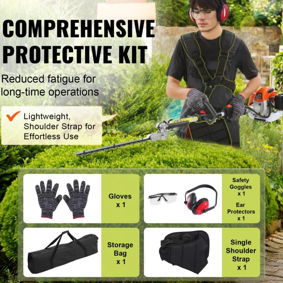 VEVOR 43CC 6-in-1 Multi-Functional Trimming Tools, Gas Hedge Trimmer, Weed Eater, String Trimmer, Brush Cutter, Edger, Pole Saw Chainsaw Pruner with Extension Pole