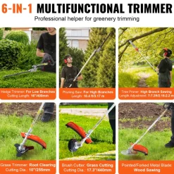 VEVOR 43CC 6-in-1 Multi-Functional Trimming Tools, Gas Hedge Trimmer, Weed Eater, String Trimmer, Brush Cutter, Edger, Pole Saw Chainsaw Pruner with Extension Pole