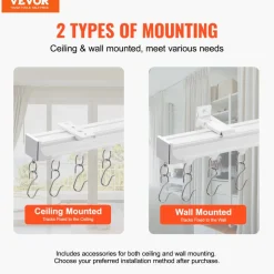 VEVOR Ceiling Curtain Track Set, 17.7 FT/5.4 Meter, Sliding Ceiling Track System for Curtains, Room Divider Curtain Track Ceiling/Wall Mounted for Living Room Bedroom with Hooks and Hardware, White