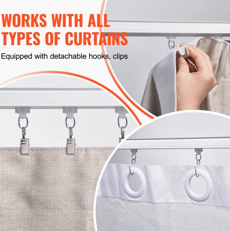 VEVOR Ceiling Curtain Track Set, 8.9 FT/2.7 Meter, Sliding Ceiling Track System for Curtains, Room Divider Curtain Track Ceiling/Wall Mounted for Living Room Bedroom with Hooks and Hardware, White