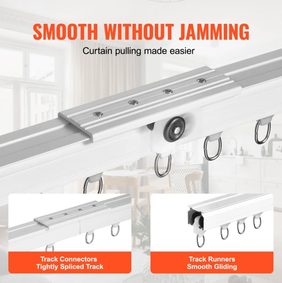 VEVOR Ceiling Curtain Track Set, 8.9 FT/2.7 Meter, Sliding Ceiling Track System for Curtains, Room Divider Curtain Track Ceiling/Wall Mounted for Living Room Bedroom with Hooks and Hardware, White