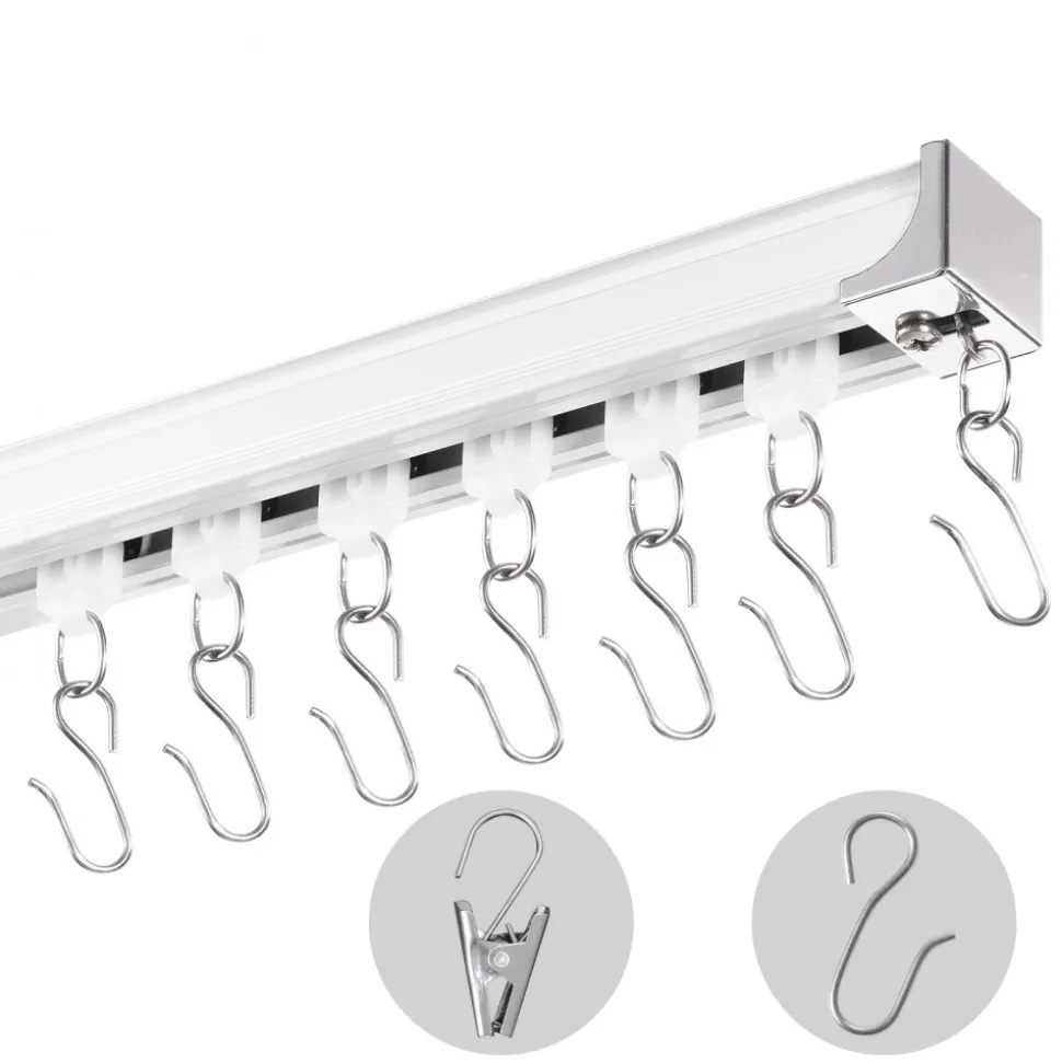 VEVOR Ceiling Curtain Track Set, 8.9 FT/2.7 Meter, Sliding Ceiling Track System for Curtains, Room Divider Curtain Track Ceiling/Wall Mounted for Living Room Bedroom with Hooks and Hardware, White