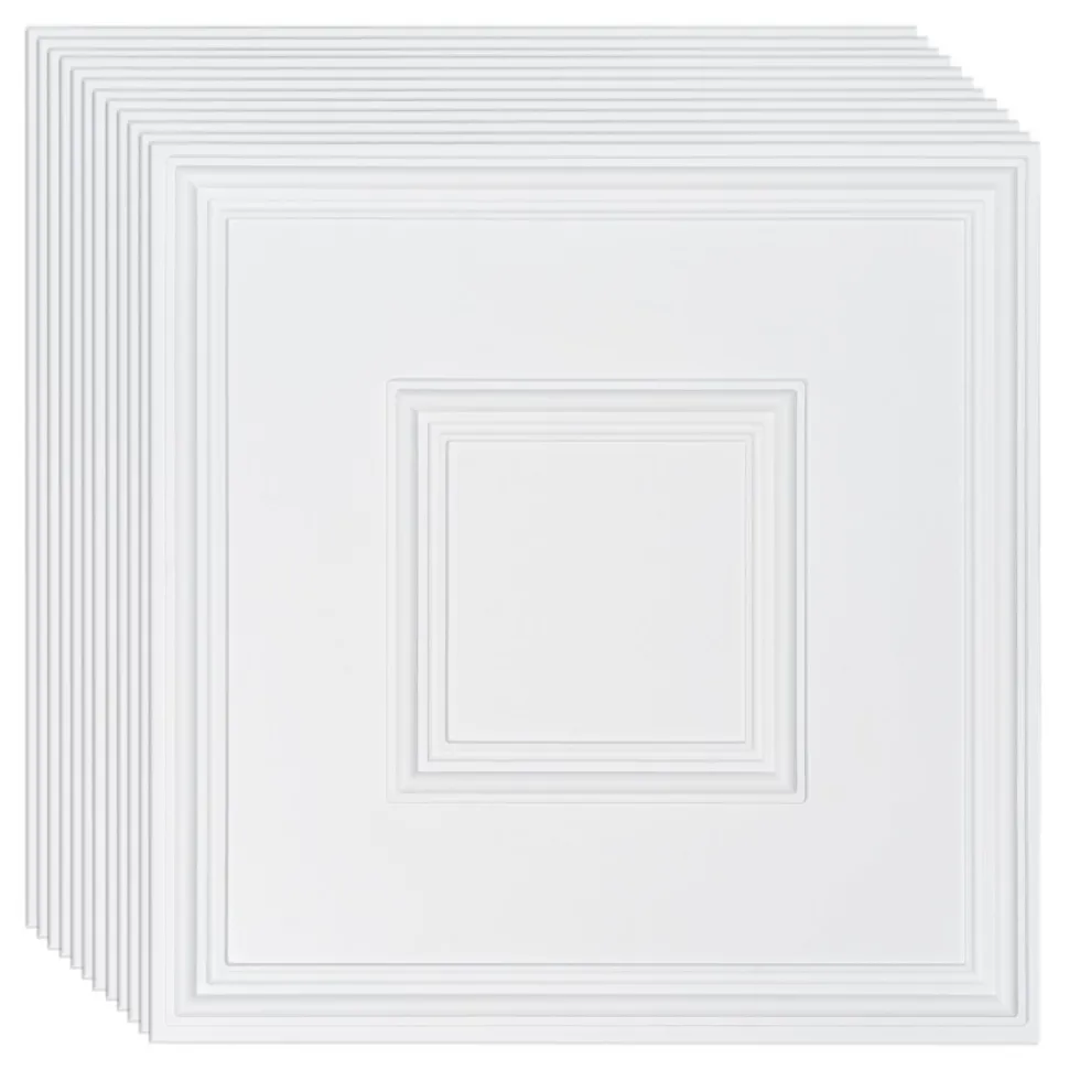 VEVOR Ceiling Tiles, 12-Pack 24 x 24 in, Drop Ceiling Tiles Premium PVC Sheet, Easy Installation/ Cutting Plastic Glue-up Ceiling Tile, Ceiling Covering for Home/Office Decoration, White Geometric