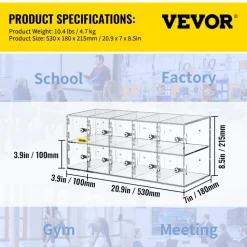 VEVOR Cell Phone Storage Locker, 10 Slots Acrylic Material with Door Locks and Keys, Wall-Mounted Cabinet Pocket Office Classroom Gym Box, Clear