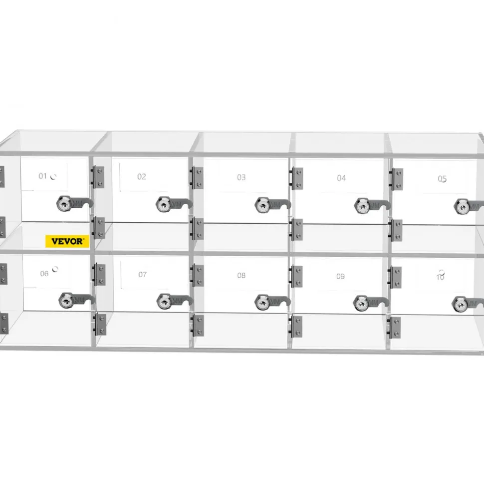 VEVOR Cell Phone Storage Locker, 10 Slots Acrylic Material with Door Locks and Keys, Wall-Mounted Cabinet Pocket Office Classroom Gym Box, Clear
