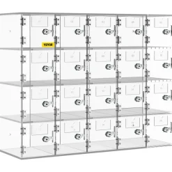 VEVOR Cell Phone Storage Locker, 20 Slots Acrylic Material with Door Locks and Keys, Wall-Mounted Cabinet Pocket Office Classroom Gym Box, Clear