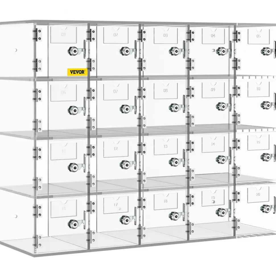 VEVOR Cell Phone Storage Locker, 20 Slots Acrylic Material with Door Locks and Keys, Wall-Mounted Cabinet Pocket Office Classroom Gym Box, Clear