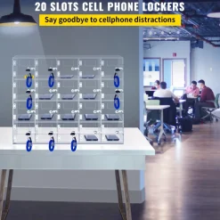 VEVOR Cell Phone Storage Locker, 20 Slots Acrylic Material with Door Locks and Keys, Wall-Mounted Cabinet Pocket Office Classroom Gym Box, Clear
