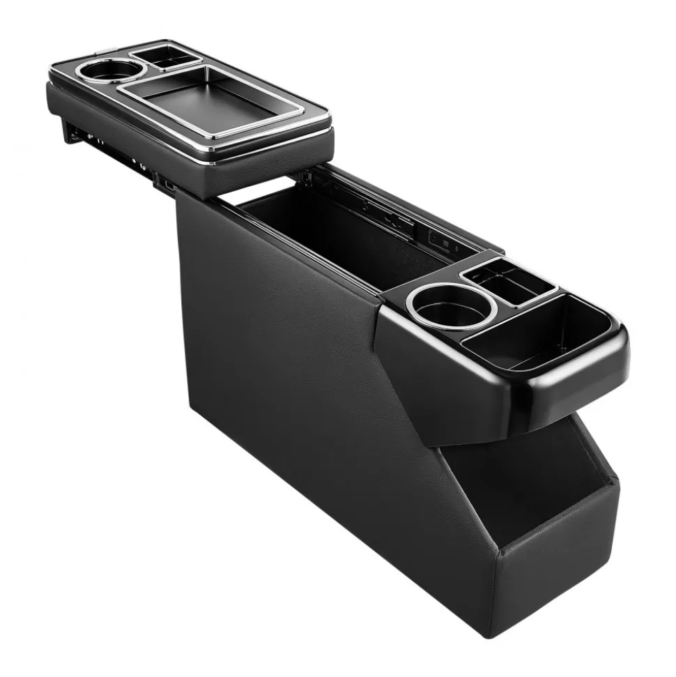 VEVOR Center Console Between Seat Floor Mount Console Storage Box, Central-Console Tools Organizer with Sliding Lid, Cups Holders & Multiple Storage Compartments for Trucks, Minivans, SUVs