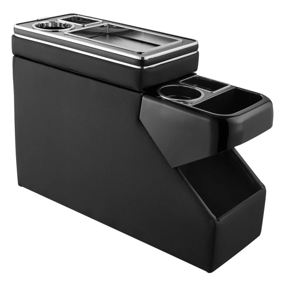 VEVOR Center Console Between Seat Floor Mount Console Storage Box, Central-Console Tools Organizer with Sliding Lid, Cups Holders & Multiple Storage Compartments for Trucks, Minivans, SUVs