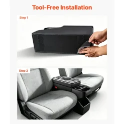 VEVOR Center Console Between Seat Floor Mount Console Storage Box, Central-Console Tools Organizer with Sliding Lid, Cups Holders & Multiple Storage Compartments for Trucks, Minivans, SUVs