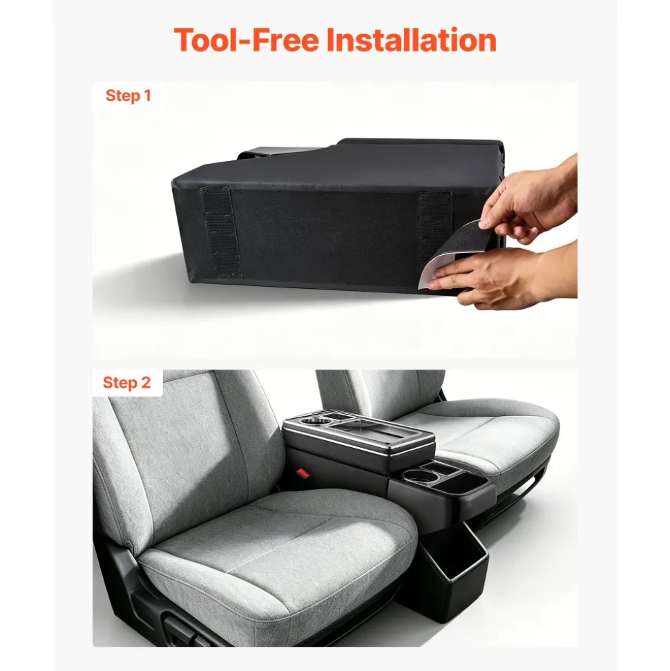 VEVOR Center Console Between Seat Floor Mount Console Storage Box, Central-Console Tools Organizer with Sliding Lid, Cups Holders & Multiple Storage Compartments for Trucks, Minivans, SUVs