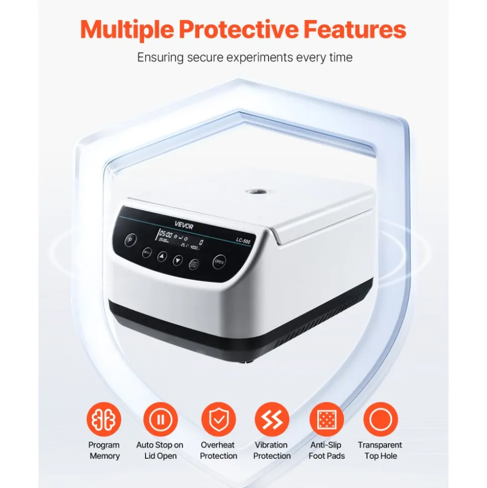 VEVOR Centrifuge Machine, 100-1900xg RCF Electric Laboratory Centrifuge Machine with 1 Rotor for 2/5/10/15ml Tube Capacity, Low Speed 500-4000rpm with Timer, Widely Used in Various Experiments