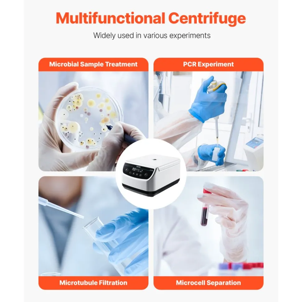 VEVOR Centrifuge Machine, 100-2100xg RCF Electric Laboratory Centrifuge Machine with 1 Rotor for 2/5/10/15/50ml Tube Capacity, Low Speed 500-4000rpm with Timer, Widely Used in Various Experiments