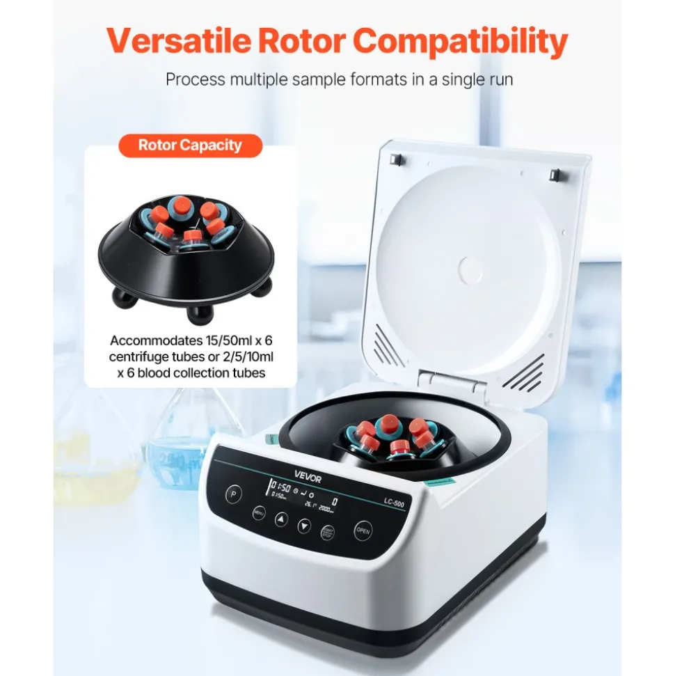 VEVOR Centrifuge Machine, 100-2100xg RCF Electric Laboratory Centrifuge Machine with 1 Rotor for 2/5/10/15/50ml Tube Capacity, Low Speed 500-4000rpm with Timer, Widely Used in Various Experiments