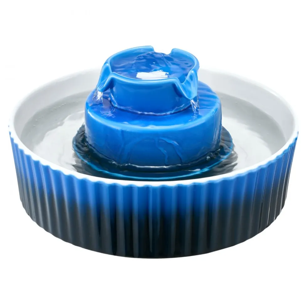 VEVOR Ceramic Cat Water Fountain, 2.1L/71oz Cupcake Pet Fountain, Porcelain Cat Water Dispenser with Ultra-Quiet Pump, 360° Drinking Area and Multi-Layer Filtration System, for Cats and Dogs (Blue)