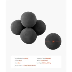 VEVOR Ceramic Fire Balls, 5 Inch 6 Pcs Round Fire Stones, Reusable Lava Rocks Indoor and Outdoor Use, Decorative Fire Pit Rocks for Propane/Gas Fireplace, Stove, Courtyard, Camping, Black