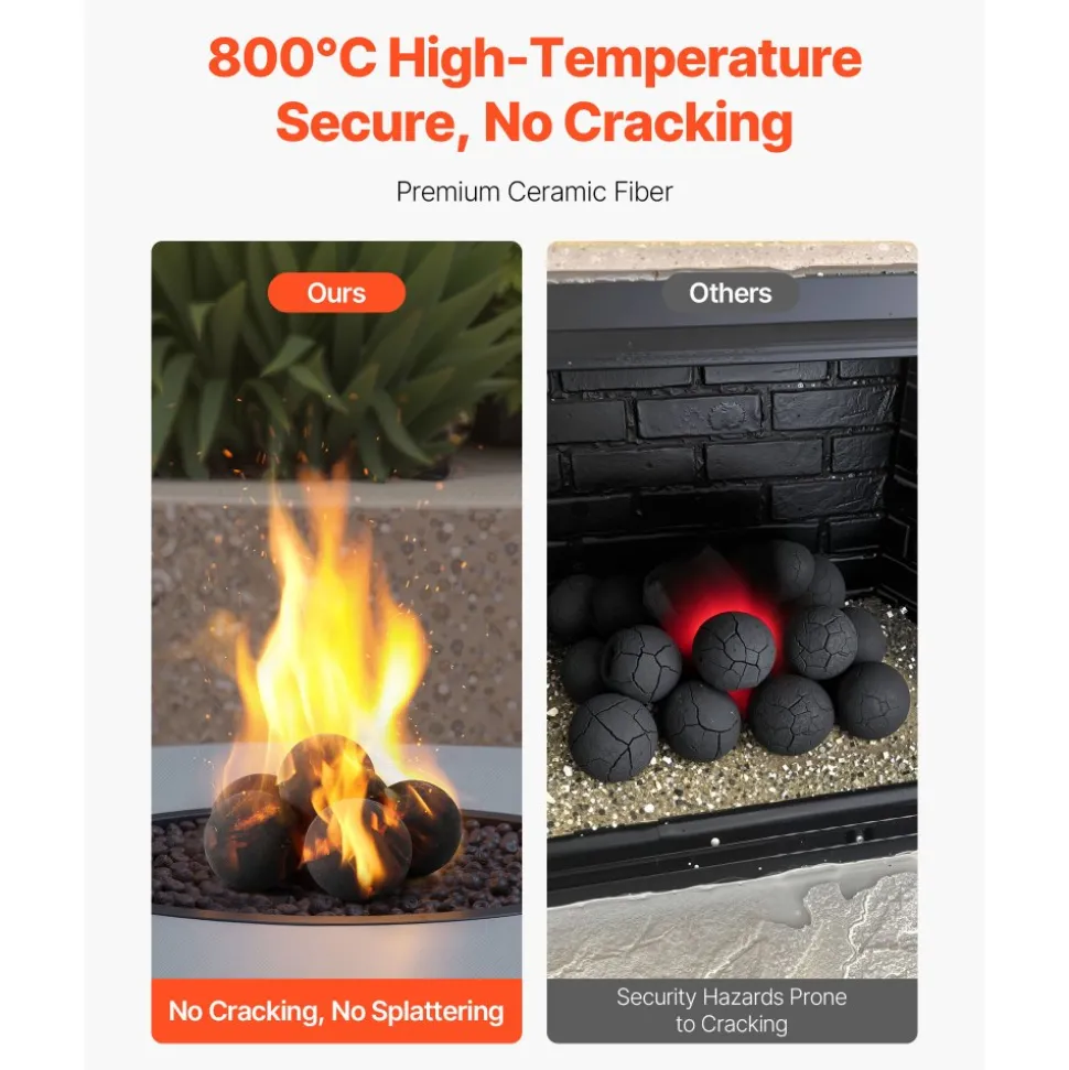 VEVOR Ceramic Fire Balls, 5 Inch 6 Pcs Round Fire Stones, Reusable Lava Rocks Indoor and Outdoor Use, Decorative Fire Pit Rocks for Propane/Gas Fireplace, Stove, Courtyard, Camping, Black