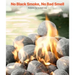 VEVOR Ceramic Fire Pebble Stones, 1-2 inch 48 Pcs Lava Rocks, Reusable Fire Pit Stones Indoor and Outdoor Use, Decorative Firepit Rocks for Propane/Gas Fireplace, Stove, Courtyard, Camping