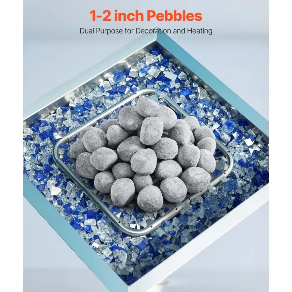 VEVOR Ceramic Fire Pebble Stones, 1-2 inch 48 Pcs Lava Rocks, Reusable Fire Pit Stones Indoor and Outdoor Use, Decorative Firepit Rocks for Propane/Gas Fireplace, Stove, Courtyard, Camping