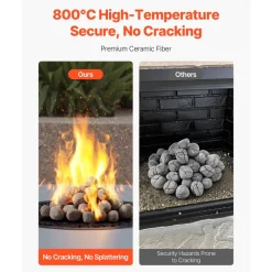 VEVOR Ceramic Fire Pebble Stones, 1-2 inch 48 Pcs Lava Rocks, Reusable Fire Pit Stones Indoor and Outdoor Use, Decorative Firepit Rocks for Propane/Gas Fireplace, Stove, Courtyard, Camping