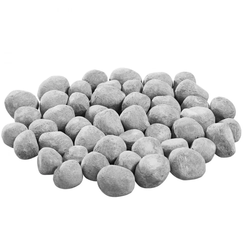 VEVOR Ceramic Fire Pebble Stones, 1-2 inch 48 Pcs Lava Rocks, Reusable Fire Pit Stones Indoor and Outdoor Use, Decorative Firepit Rocks for Propane/Gas Fireplace, Stove, Courtyard, Camping