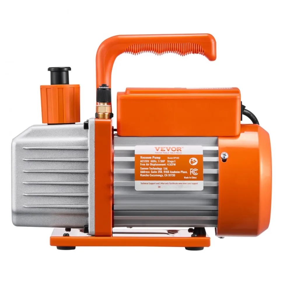VEVOR 4.5 CFM AC Vacuum Pump and Gauge Set, Single Stage Rotary Vane HVAC Air Vacuum Pump, A/C Refrigerant Manifold Gauge Kit, with Leak Detector Hoses, for R134a, R12, R22, R502a, R410A, R404, R407C