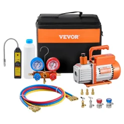 VEVOR 4.5 CFM AC Vacuum Pump and Gauge Set, Single Stage Rotary Vane HVAC Air Vacuum Pump, A/C Refrigerant Manifold Gauge Kit, with Leak Detector Hoses, for R134a, R12, R22, R502a, R410A, R404, R407C
