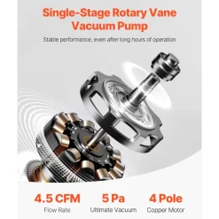 VEVOR 4.5 CFM AC Vacuum Pump and Gauge Set, Single Stage Rotary Vane HVAC Air Vacuum Pump, A/C Refrigerant Manifold Gauge Kit, with Leak Detector Hoses, for R134a, R12, R22, R502a, R410A, R404, R407C