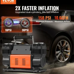 VEVOR 10.6 CFM Heavy Duty Air Compressor, 30s Fast Inflation | Dual-Cylinder Portable Tire Inflator, 12V 150PSI Offroad Air Pump with Adapters for Trucks Car SUV 4 x 4 Vehicle RV