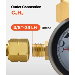 VEVOR CGA520 Acetylene Regulator for B-Type Tanks, AR-B Air Acetylene Regulator Gauge with 3/8"-24 LH Outlet Connection, Heavy-Duty Brass Body for Welding Brazing Applications