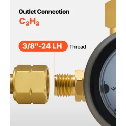 VEVOR CGA200 Acetylene Regulator for Small MC Tanks, AR-MC Air Acetylene Regulator Gauge with 3/8