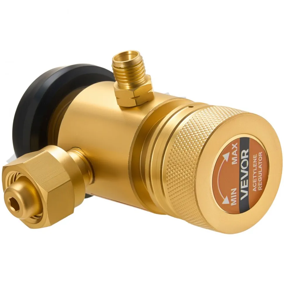 VEVOR CGA200 Acetylene Regulator for Small MC Tanks, AR-MC Air Acetylene Regulator Gauge with 3/8"-24 LH Outlet Connection, Heavy-Duty Brass Body for Welding Brazing Applications