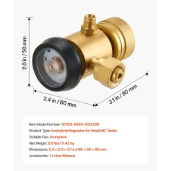 VEVOR CGA200 Acetylene Regulator for Small MC Tanks, AR-MC Air Acetylene Regulator Gauge with 3/8