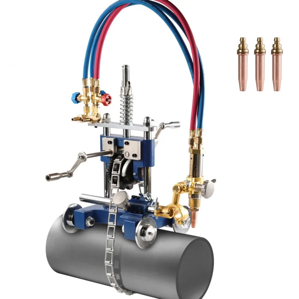 VEVOR CG2-11Y Manual Pipe Cutting Machine, 0.2"-2" Thick Pipe Beveling Machine with 82-in Chain, 0°-45° Adjusted Angle Gas Cutting Machine with 3 Tips, Portable Torch Beveling Gas Cutter