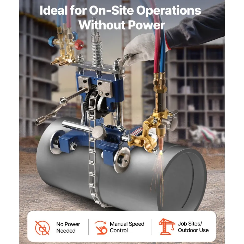 VEVOR CG2-11Y Manual Pipe Cutting Machine, 0.2"-2" Thick Pipe Beveling Machine with 82-in Chain, 0°-45° Adjusted Angle Gas Cutting Machine with 3 Tips, Portable Torch Beveling Gas Cutter