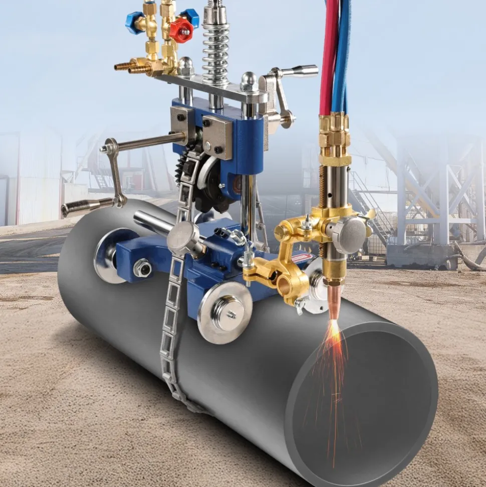 VEVOR CG2-11Y Manual Pipe Cutting Machine, 0.2"-2" Thick Pipe Beveling Machine with 82-in Chain, 0°-45° Adjusted Angle Gas Cutting Machine with 3 Tips, Portable Torch Beveling Gas Cutter