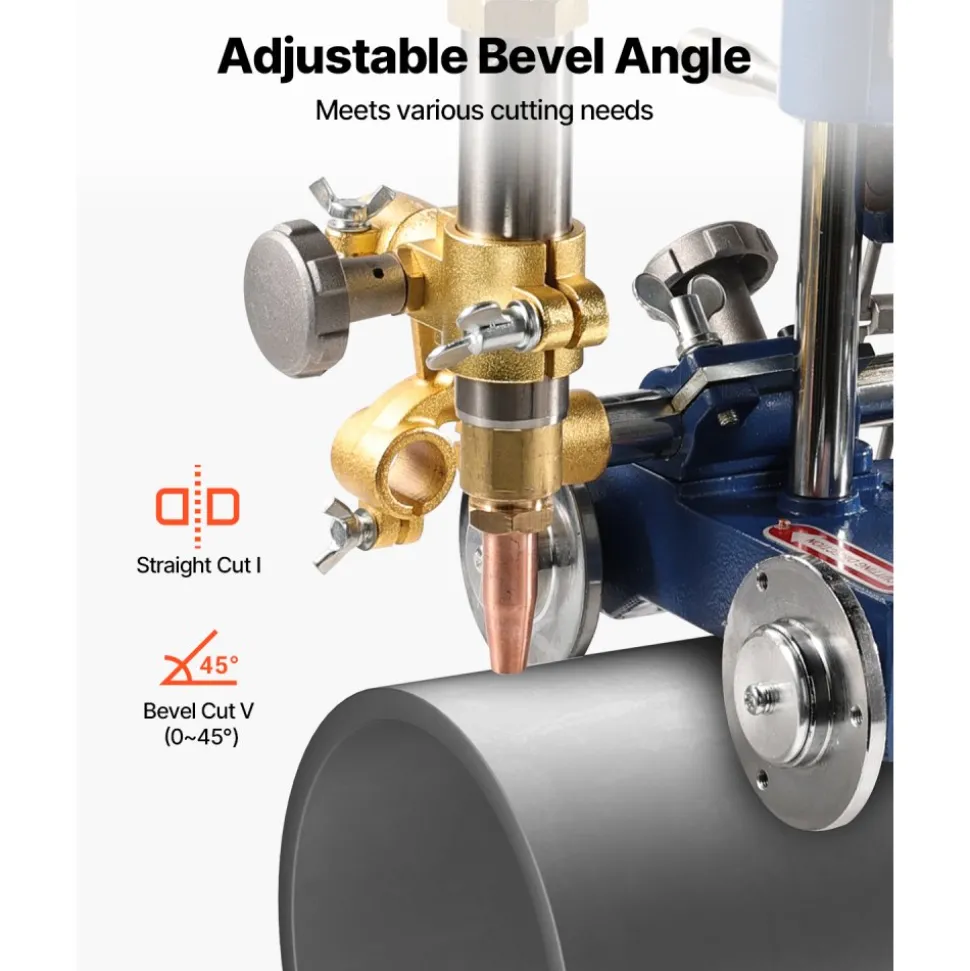 VEVOR CG2-11Y Manual Pipe Cutting Machine, 0.2"-2" Thick Pipe Beveling Machine with 82-in Chain, 0°-45° Adjusted Angle Gas Cutting Machine with 3 Tips, Portable Torch Beveling Gas Cutter
