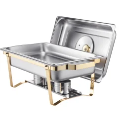 VEVOR Chafing Dish Buffet Set, 5 Qt 4 Pack, Stainless Steel Chafer with 4 Full Size Pan, Round Catering Warmer Server with Glass Lid Water Pan Folding Stand Fuel Holder, for Wedding Party Banquet