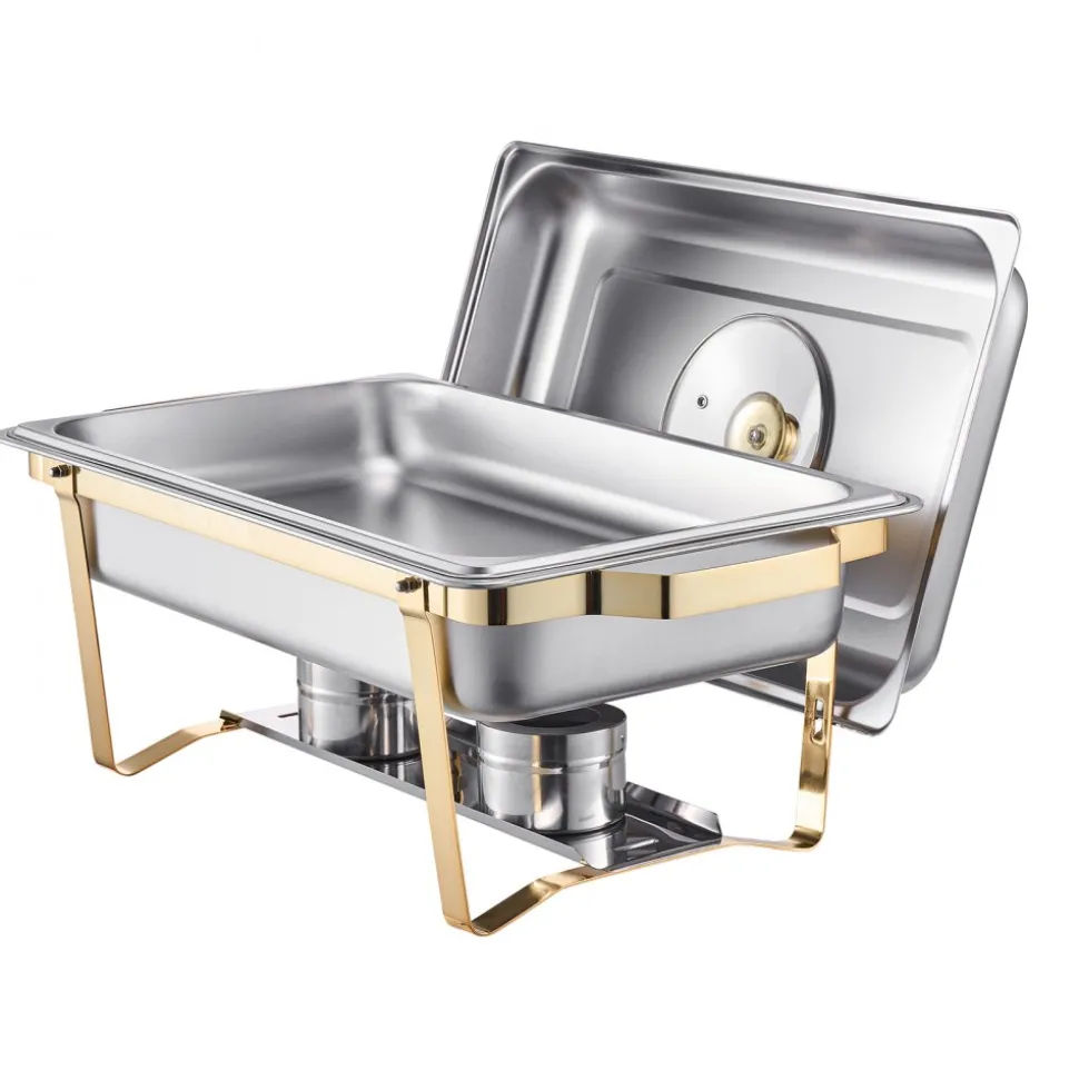 VEVOR Chafing Dish Buffet Set, 5 Qt 4 Pack, Stainless Steel Chafer with 4 Full Size Pan, Round Catering Warmer Server with Glass Lid Water Pan Folding Stand Fuel Holder, for Wedding Party Banquet