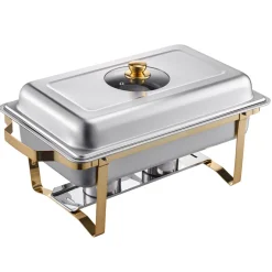 VEVOR Chafing Dish Buffet Set, 5 Qt 4 Pack, Stainless Steel Chafer with 4 Full Size Pan, Round Catering Warmer Server with Glass Lid Water Pan Folding Stand Fuel Holder, for Wedding Party Banquet
