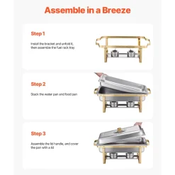 VEVOR Chafing Dish Buffet Set, 5 Qt 4 Pack, Stainless Steel Chafer with 4 Full Size Pan, Round Catering Warmer Server with Glass Lid Water Pan Folding Stand Fuel Holder, for Wedding Party Banquet