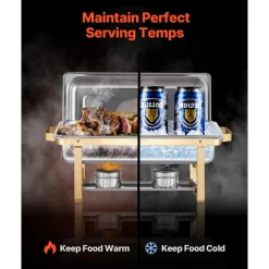 VEVOR Chafing Dish Buffet Set, 5 Qt 4 Pack, Stainless Steel Chafer with 4 Full Size Pan, Round Catering Warmer Server with Glass Lid Water Pan Folding Stand Fuel Holder, for Wedding Party Banquet
