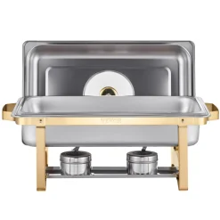 VEVOR Chafing Dish Buffet Set, 5 Qt 4 Pack, Stainless Steel Chafer with 4 Full Size Pan, Round Catering Warmer Server with Glass Lid Water Pan Folding Stand Fuel Holder, for Wedding Party Banquet