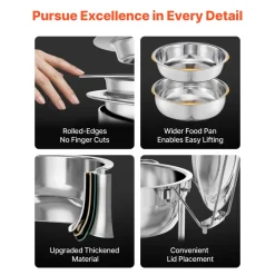 VEVOR Chafing Dish Buffet Set, 5 Qt 4 Pack, Stainless Steel Chafer with 4 Full Size Pans, Round Catering Warmer Server with Lid Water Pan Folding Stand Clip, for Weddings Parties Banquets, Silver